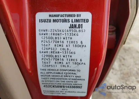 2001 Isuzu Rodeo Ls 3.2L V6/Lse 3.2L V6/S 3.2L V6 from USA, damaged, VIN 4S2CK58W814336992